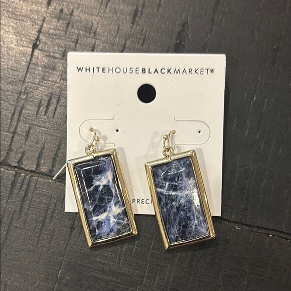 NWT White House Black Market Blue and Gold Dangle Earrings Rectangle - Picture 1 of 5